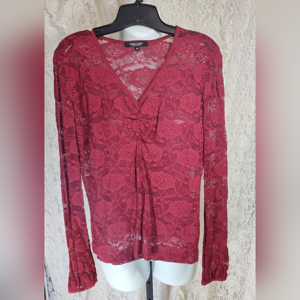 Karen Kane Chili Red Lace Women's Top NWOT